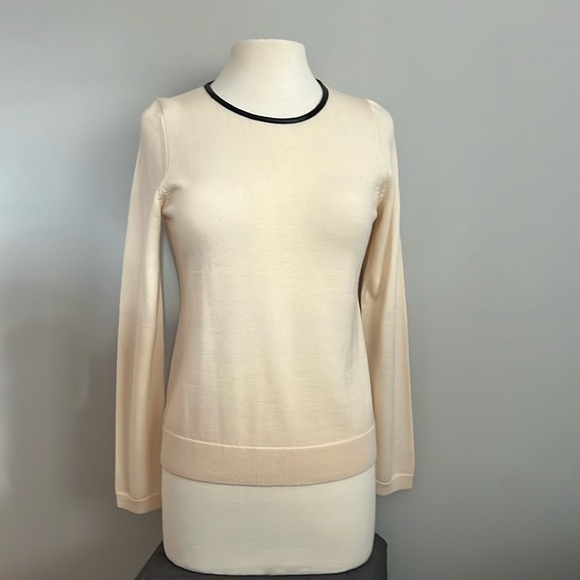 Ann Taylor Merino Wool Long Sleeve Sweater Faux Black Leather Trim Womens M 6 8 - Picture 6 of 10